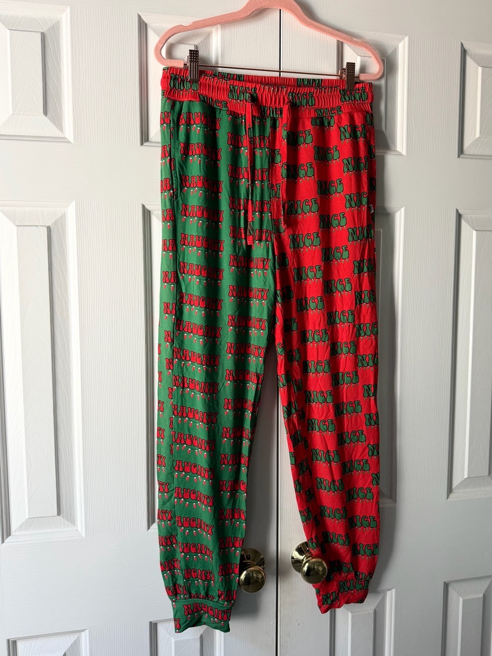Naughty & Nice Jogger Pajama Pants - Christmas, Holiday, Red, Green, Bamboo